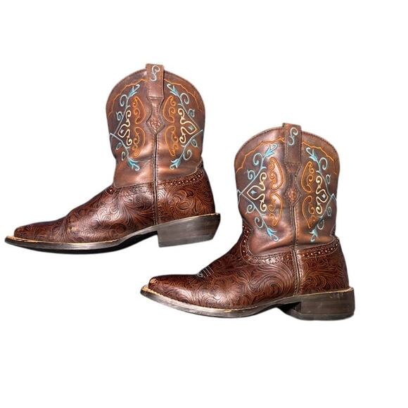 Ariat FatBaby RodeoBaby Floral Western Boots Turquoise Brown Leather Women's 7.5 - Picture 8 of 11